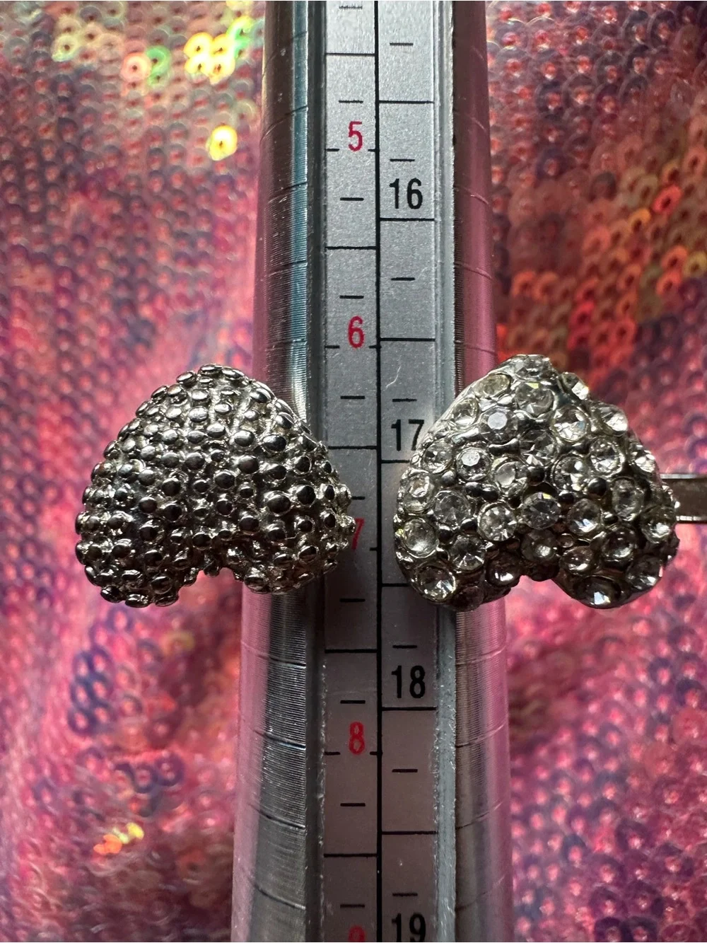 UO • Double Knuckle Silver Tone Floating Rhinestone Heart Ring